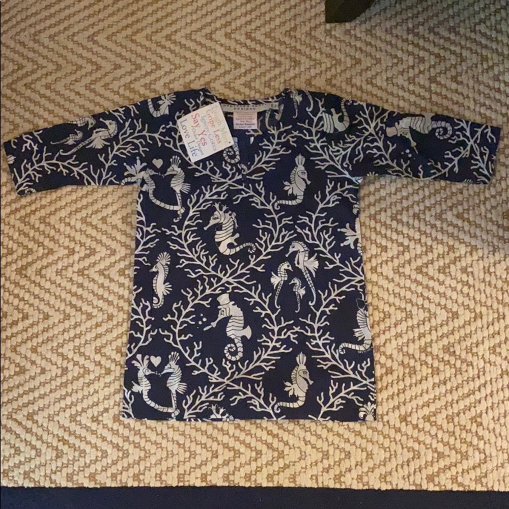 Navy and White Gretchen Scott Seahorse tunic